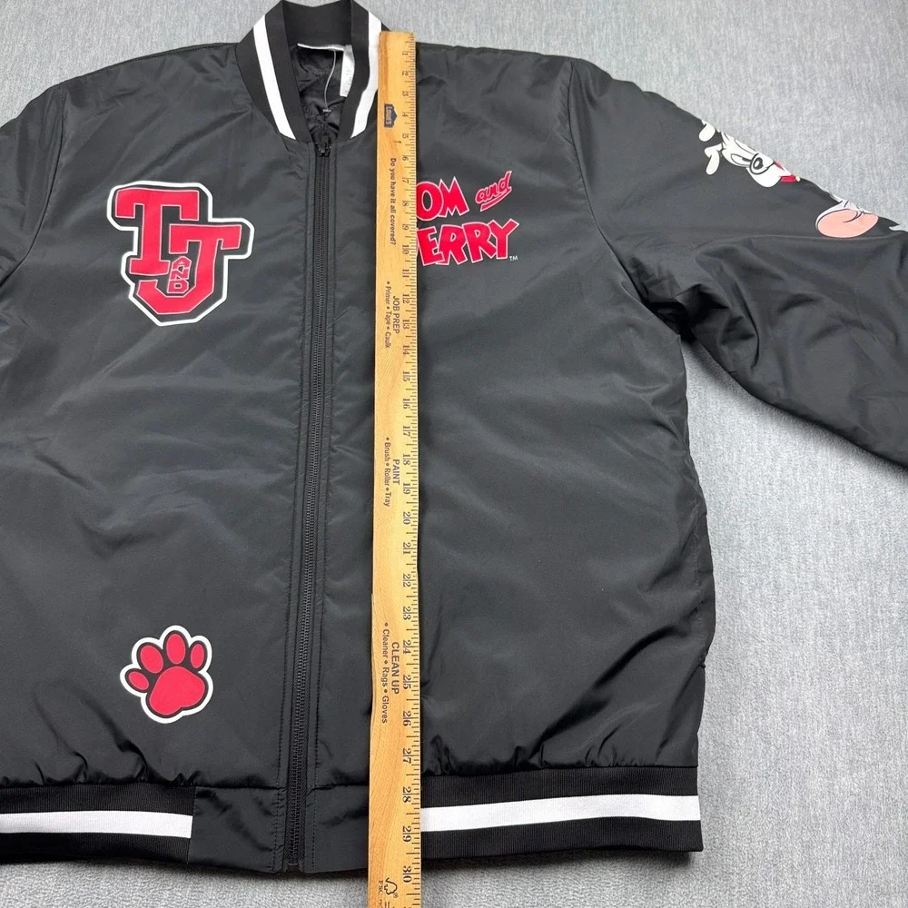 Warner Bros Tom & Jerry Varsity Jacket Mens Large Black Lightweight Graphic Coat